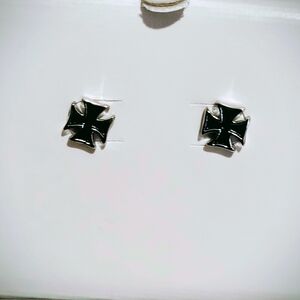 Black Cross Stud Earrings Stainless Steel